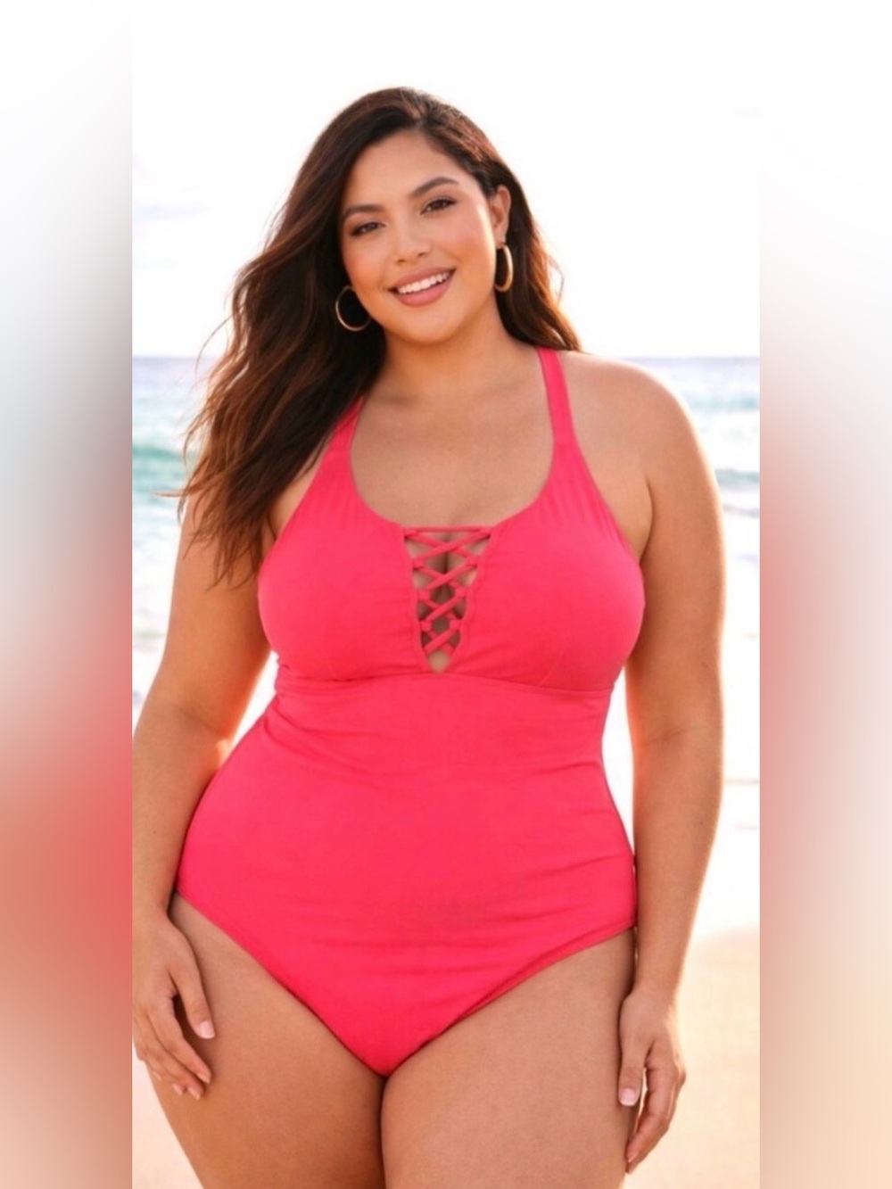 NWT Torrid wireless plunge strappy lace up one piece swimsuit size 3X